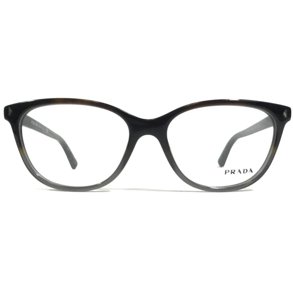 Prada Eyeglasses Frames VPR 14R TKT-1O1 Brown Gray Round Cat Eye 52-16-140